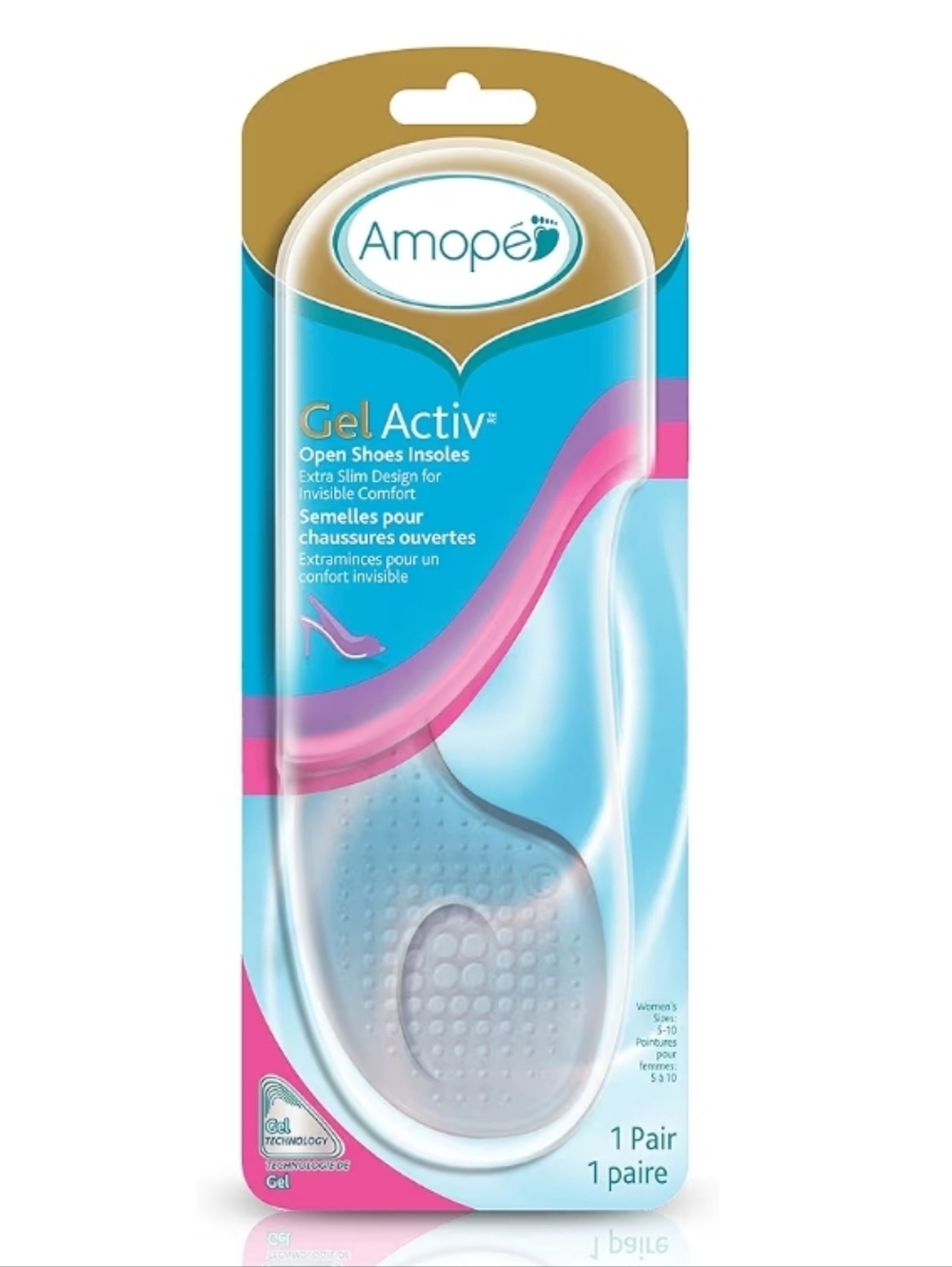 Amope GelActiv Open Shoes Clear Insoles for Women, 1 pair, Size 5-10